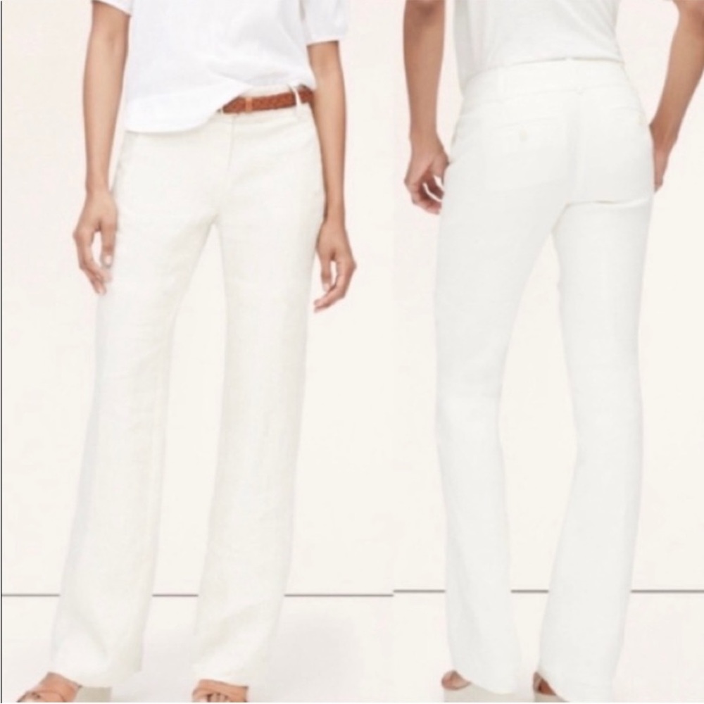 NWT Loft 100% Linen Julie Curvy Wide Leg White Pants Women's Size 10